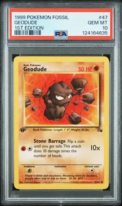 1999 POKEMON FOSSIL 1ST ED #47 GEODUDE PSA 10 - Image 1