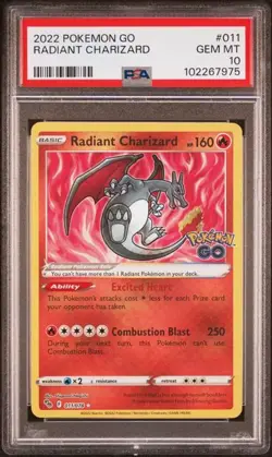 Radiant Charizard 2022 Pokemon GO #011 PSA 10 GEM MINT - Image 1