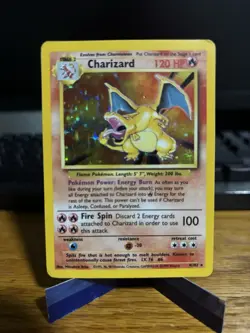 Pokemon TCG Charizard 4/102 Base Set Unlimited Holo Rare HP Vintage WOTC CREASE - Image 1