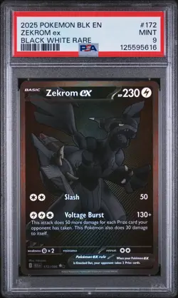 2025 POKEMON BLK EN-BLACK BOLT BLACK WHITE RARE #172 ZEKROM EX PSA 9 - Image 1