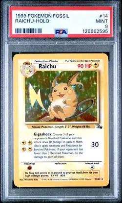 1999 POKEMON FOSSIL #14 RAICHU-HOLO PSA 9 - Image 1