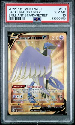 2022 POKEMON SWORD & SHIELD BRILLIANT STARS FULL ART/GALARIAN ARTICUNO V PSA 10 - Image 1
