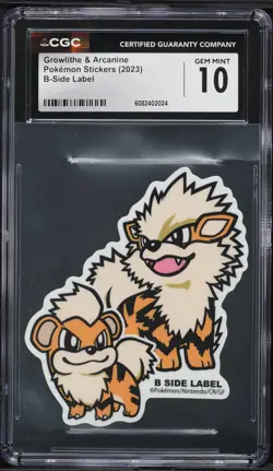 2023 Pokemon Japanese Stickers B-Side Label Growlithe & Arcanine CGC 10 GEM MINT - Image 1
