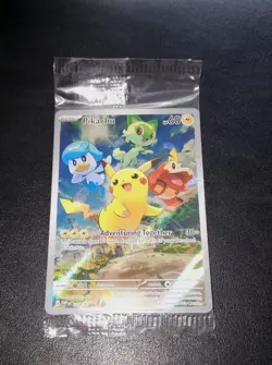 POKEMON SCARLET AND VIOLET PIKACHU SEALED PROMO CARD BLACK STAR SVP 027 - Image 1