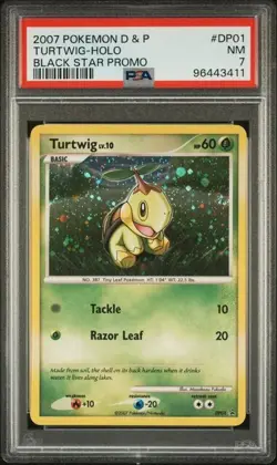 2007 POKEMON D&P #DP01 Turtwig-HOLO BLACK STAR PROMO CARD PSA 7 NM - Image 1