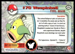 Topps Pokemon Weepinbell #70 1999 TV Animation Edition Non Holo Black Logo NM - Image 2