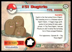 Topps Pokemon Dugtrio #51 1999 TV Animation Edition Non Holo Blue Logo NM - Image 2