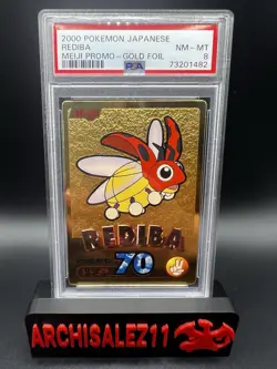 2000 POKEMON JAPANESE MEIJI PROMO GOLD FOIL LEDYBA REDIBA PSA 8 - Image 1