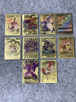 Set of 10 Pokemon Charizard,Blastoise,Umbreon&More Gold Foil Fan Art Cards LP - Image 1