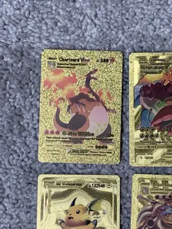 Set of 10 Pokemon Charizard,Blastoise,Umbreon&More Gold Foil Fan Art Cards LP - Image 2