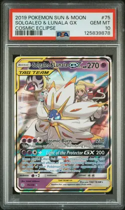 2019 POKEMON SUN & MOON COSMIC ECLIPSE #75 SOLGALEO & LUNALA GX PSA 10 - Image 1