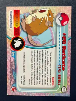 1x Pokemon Card - Raticate #20 - Topps Series 1 - Blue Logo Moderately Played - Image 2