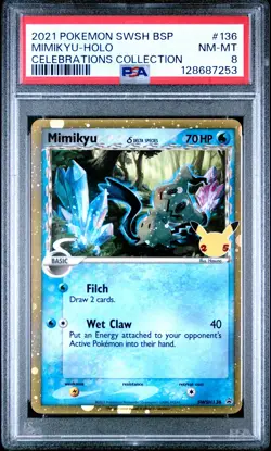 2021 POKEMON SWSH BLACK STAR PROMO CELEBRATIONS COLL #136 MIMIKYU-HOLO PSA 8 - Image 1