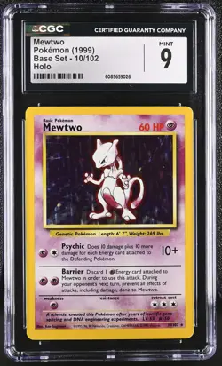 CGC 9 MINT Mewtwo 1999 Base Set 10/102 Holo Pokemon Card - Image 1