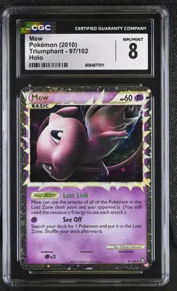 CGC 8 Mew Prime 2010 Triumphant 97/102 Holo Pokemon Card - Image 1