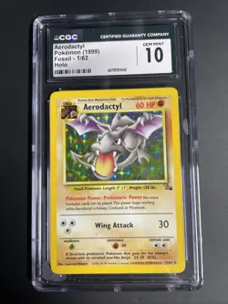 CGC 10 GEM MINT Aerodactyl 1/62 HOLO RARE Pokemon Card - Image 1
