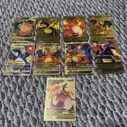 LOT OF 9 Charizard Gold Foil Card Lot VMAX GX Pokemon. FAN ART - Image 1