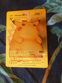 Pokemon Pikachu VMAX Gigantamax 310hp Gold Foil Fan Art Collector Card TCG - Image 1