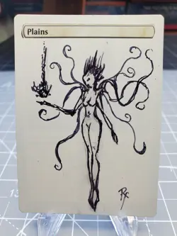 Hand Painted Altered Art Magic The Gathering MTG PLAIN Mana WAIFU ANGEL - Image 1