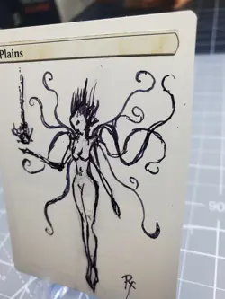 Hand Painted Altered Art Magic The Gathering MTG PLAIN Mana WAIFU ANGEL - Image 3