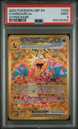 PSA 9 Charizard EX 228/197 Obsidian Flames Full Art Gold Hyper Rare Pokemon Card - Image 1