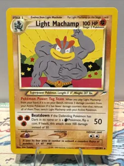 Pokemon TCG Light Machamp Neo Destiny 25/105 Unlimited Rare Card - Image 1