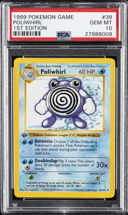 1999 POKEMON BASE SET 1ST EDITION #38 POLIWHIRL PSA 10 - Image 1