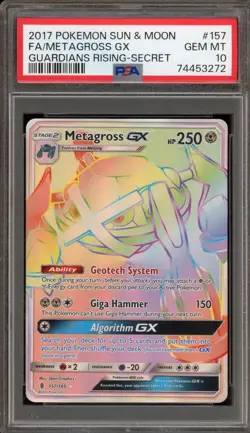 Pokemon Metagross GX Guardians Rising Secret Rare Full Art #157 PSA 10 Gem Mint - Image 1