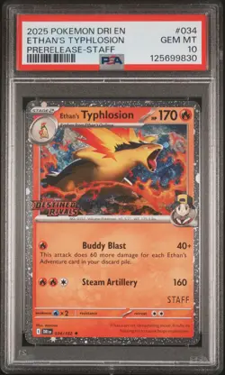 2025 POKEMON DRI EN-DESTINED RIVALS PRERELEASE-STAFF ETHAN'S TYPHLOSION PSA 10 - Image 1
