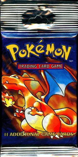BASE SET (Charizard Art) SEALED HANGER/LONG CRIMP Booster Pack WOTC Pokemon Card - Image 1