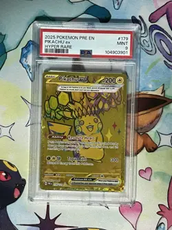 ?POKEMON PRE EN-PRISMATIC EVOLUTIONS #179 PIKACHU EX HYPER RARE Gold PSA 9 - Image 1