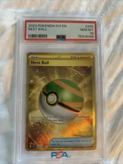 Pokemon TCG Nest Ball Scarlet & Violet Trainer Gold Rare Base Set 255/198 PSA 10 - Image 1