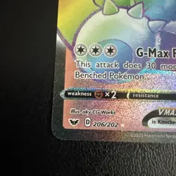 2020 Pokemon TCG Snorlax VMAX Rainbow Sword & Shield Secret Rare Card #206/202 - Image 5