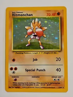 Pokemon TCG Hitmonchan Base Set Holo Unlimited Rare Card 7/102 LP Condition - Image 1