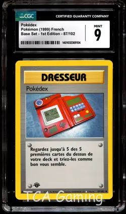 CGC 9 MINT Pokedex 87/102 1st Edition FRENCH Base Set Pokemon Card 104 - Image 1