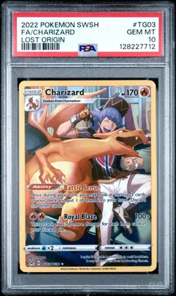 2022 POKEMON SWORD & SHIELD LOST ORIGIN #TG03 FULL ART/CHARIZARD PSA 10 GEM MINT - Image 1