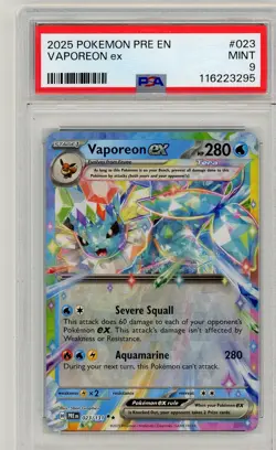 2025 Pokemon Prismatic Evolutions Vaporeon ex #023 PSA 9 Mint - Image 1