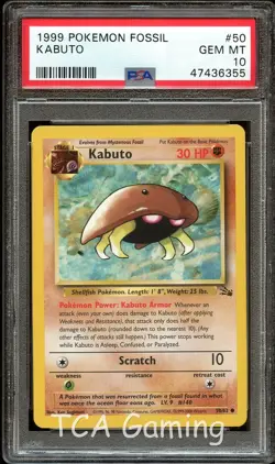 PSA 10 GEM MINT Kabuto 50/62 Fossil 1999-2000 (Red Logo) Pokemon Card 355 - Image 1
