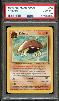 PSA 10 GEM MINT Kabuto 50/62 Fossil 1999-2000 (Red Logo) Pokemon Card 355 - Image 2