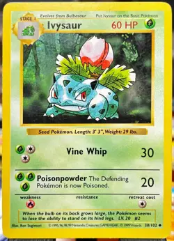 🔥 Ivysaur 30/102 Shadowless Base Set Pokemon Card 1999 WOTC LP TCG - Image 1