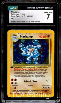 CGC 7 NM Machamp 8/102 Pinched Layer 1st Edition ERROR/MISPRINT Pokemon Card 198 - Image 1