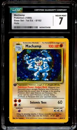CGC 7 NM Machamp 8/102 Pinched Layer 1st Edition ERROR/MISPRINT Pokemon Card 198 - Image 2