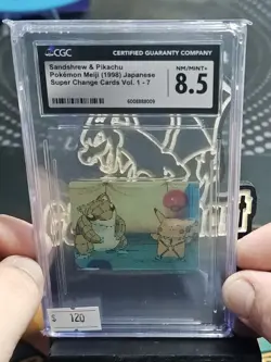 CGC 8.5 Pikachu/Sandshrew Lenticular Pokemon Meiji Super Change - 1998 - Image 1