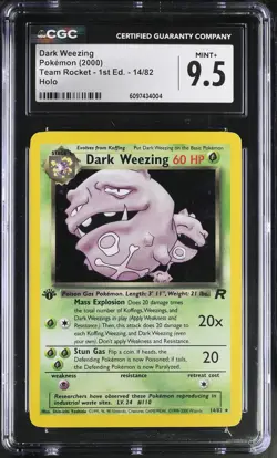 CGC 9.5 Dark Weezing Team Rocket 1st Edition 14/82 Holo SWIRL Pokemon Card - Image 1