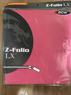 BCW Pink Gaming Card Z-Folio Zippered LX Leatherette Album with 12 Pocket Pages - Image 1
