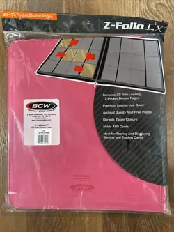 BCW Pink Gaming Card Z-Folio Zippered LX Leatherette Album with 12 Pocket Pages - Image 2