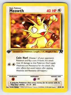 Meowth 62/82 2000 Team Rocket 1st Edition Pokemon Card TCG WOTC Vintage - Nm/Vlp - Image 1