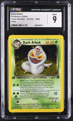 CGC 9 MINT Dark Arbok Team Rocket 1st Edition 2/82 Holo SWIRL Pokemon Card - Image 1