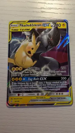 Pokemon Pikachu & Zekrom GX TCG Sun & Moon Team Up Holo Ultra Rare Card 33/181 - Image 1