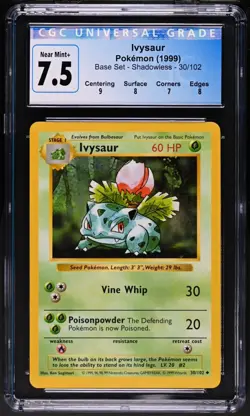 Pokemon Card IVYSAUR ⭐ #30 Base Set Shadowless WOTC Vintage CGC 7.5 - Image 1